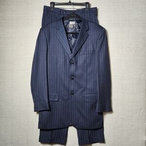 Tessori Mens 40L Navy Pinstripe 3 Piece Suit